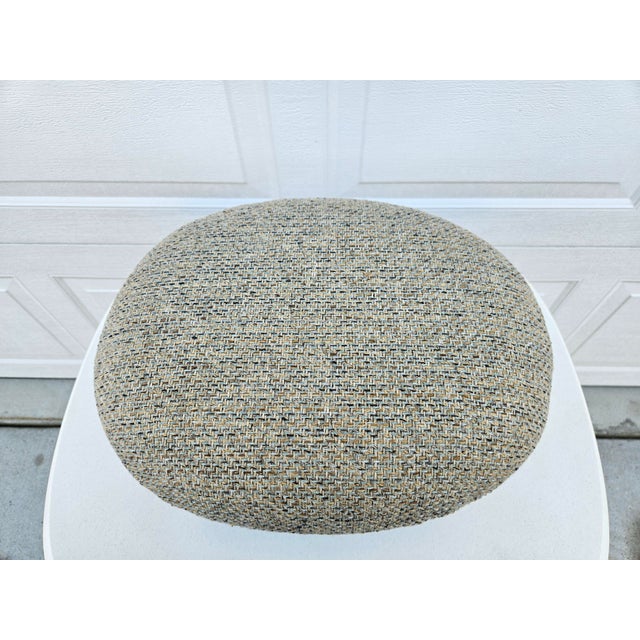 Wood Blue and Brown Tweed Upholstered Oval Footstool For Sale - Image 7 of 12