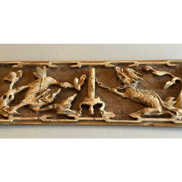 Antique Chinese Carved Wood Panel of Two Mythyical Creatures For Sale In Chicago - Image 6 of 15