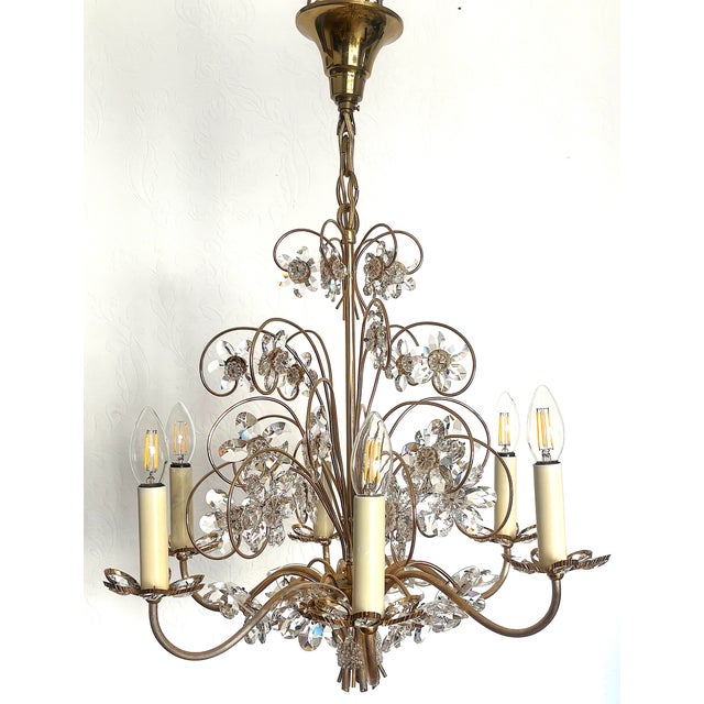 Vintage Brass Lead Crystal Chandelier from Palwa, 1960s For Sale - Image 6 of 18