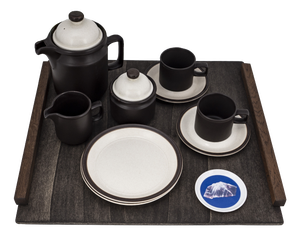 Brutalist Tête-À-Tête for Two on Wooden Tray from Doverstone & Fürstenberg, 1960s, Set of 12