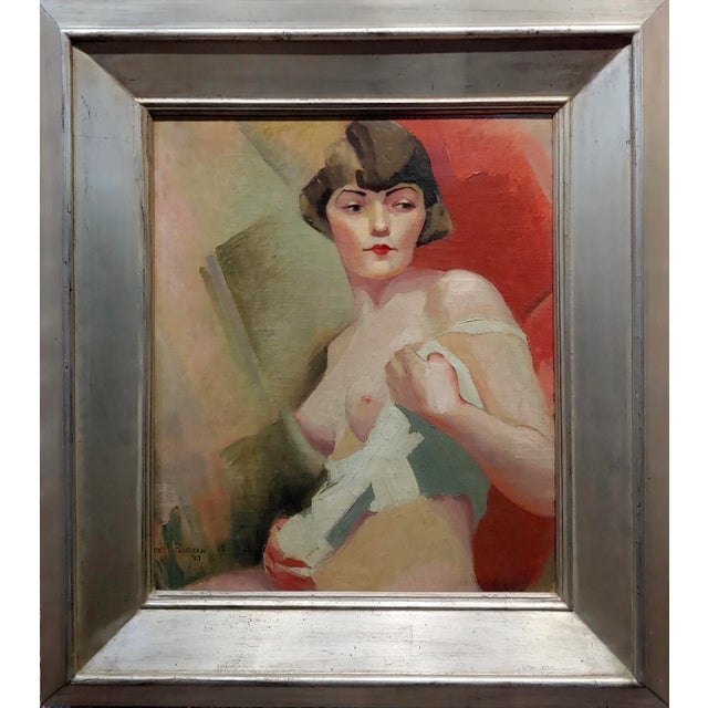 Reva Jackman Student of André Lhote 1927 Cubist Portrait of a Nude Female-Oil Painting For Sale - Image 12 of 12