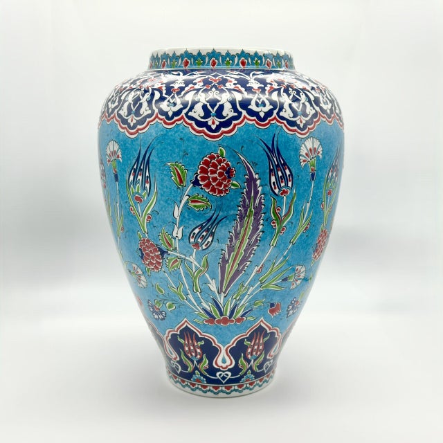 Ceramic Handmade Ceramic Grand Shah Vase with Lid (60cm) Turquoise Saz Leaf and Carnation For Sale - Image 7 of 8