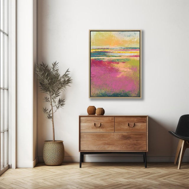 Not Yet Made - Made To Order Colorful Sunrise Abstract Landscape "Strawberry Daiquiri" Giclee on Canvas - 24x32 Vertical, Framed For Sale - Image 5 of 5
