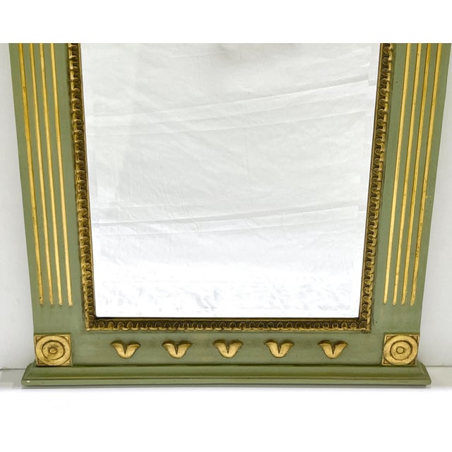 French Provincial 1970s Vintage Provincial French Parcel-Gilt Trumeau Mirror in Green & Gold Deco For Sale - Image 3 of 12
