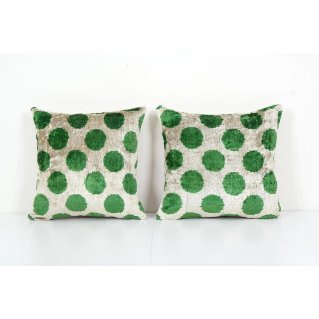 1960s Green Silk Ikat Velvet Pillow Cover - Set of Two For Sale - Image 5 of 5