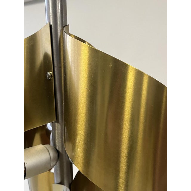 Italian Floor Lamp in Brushed Steel with Brass Top, 1970s For Sale - Image 12 of 14