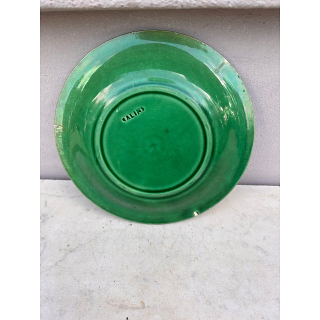 French Country French Green Majolica Leaves Plate Salins, Circa 1890 For Sale - Image 3 of 3