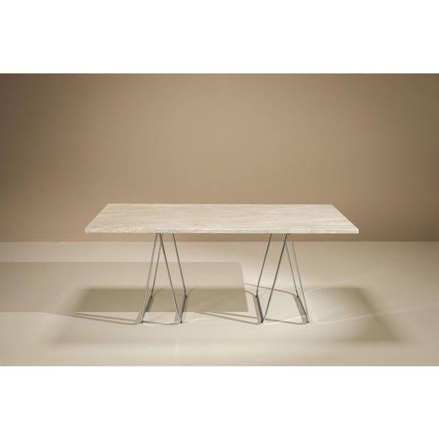 Carrara Marble Dining Table on Trestles, 1970 For Sale - Image 4 of 12