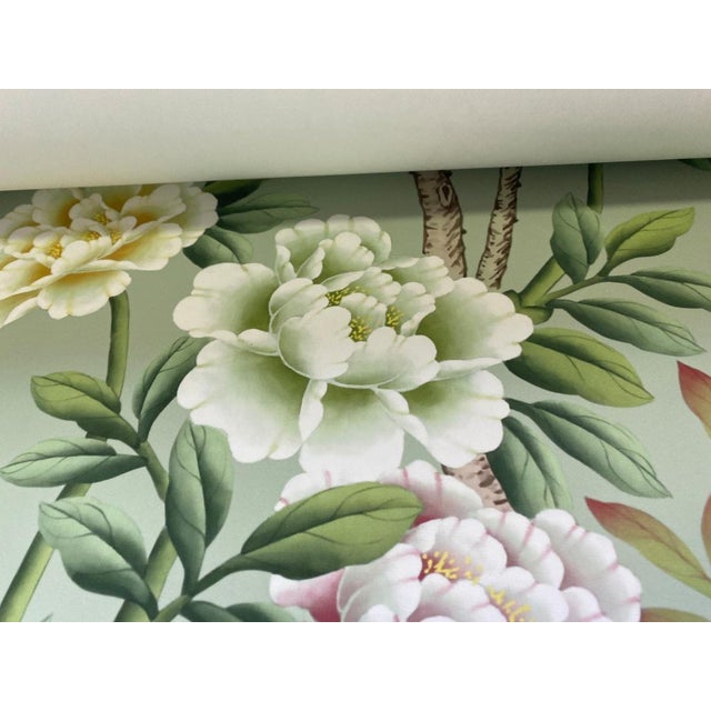 30"*60"/Panel, Handmade Aqua Green Chinoiserie Wall Art, No Frame, Tea Paper For Sale - Image 6 of 8