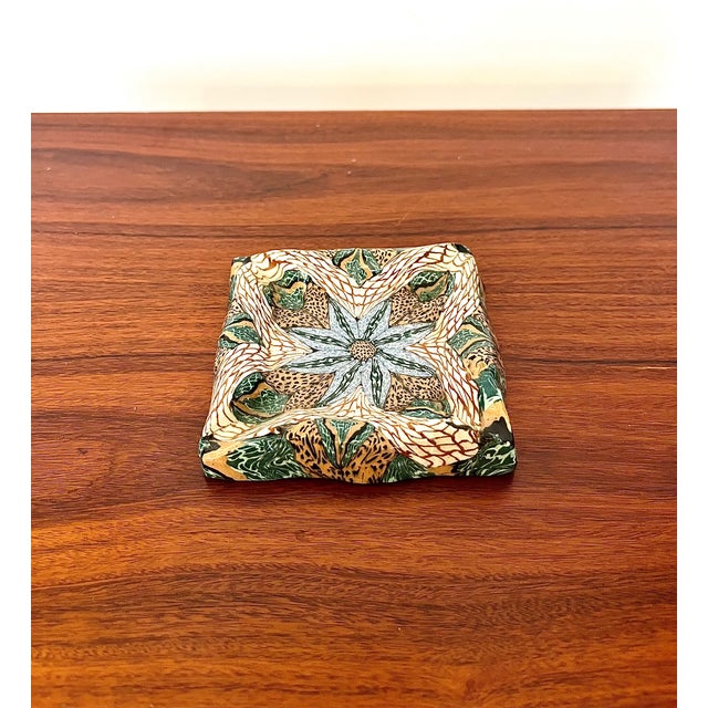 Rare small square ceramic ashtray made by Jean Gerbino in Vallauris in the 1930s. This antique piece testifies to Jean...