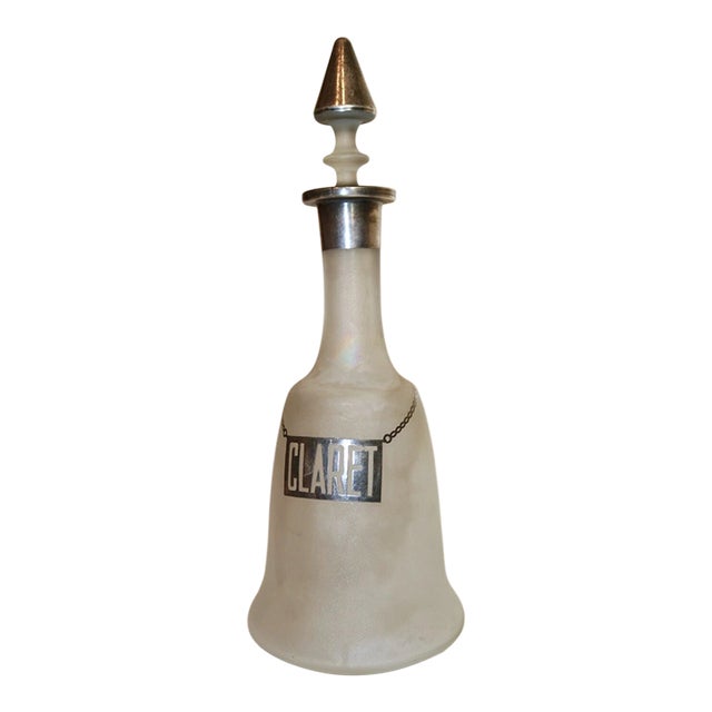 Antique Sterling Silver Overlay Frosted Glass Liquor Wine Claret Decanter Bottle For Sale