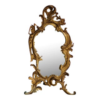 Antique Nb&iw Gold Gilt Rococo Brass Table Mirror Free Standing Vanity Mirror For Sale