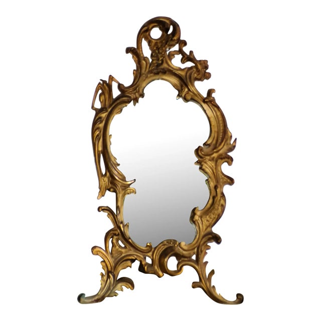 Antique Nb&iw Gold Gilt Rococo Brass Table Mirror Free Standing Vanity Mirror For Sale