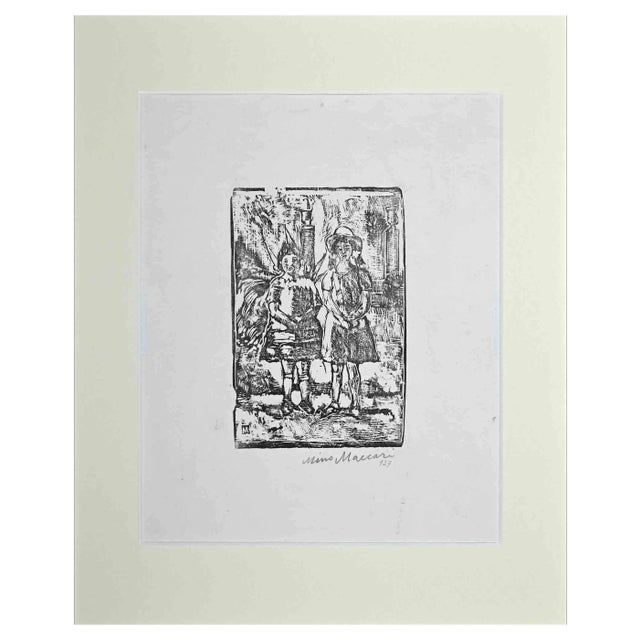Mino Maccari, Girls, Original Woodcut Print, 1927 For Sale