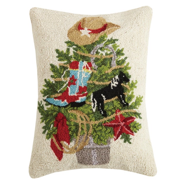 Traditional Christmas Tree Western Hook Pillow 14" x 20" For Sale - Image 3 of 3
