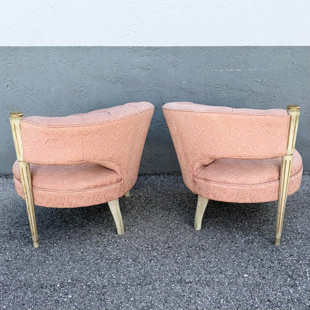 French Vintage French-Style Tufted Pink Barrel Accent Chairs - A Pair For Sale - Image 3 of 11