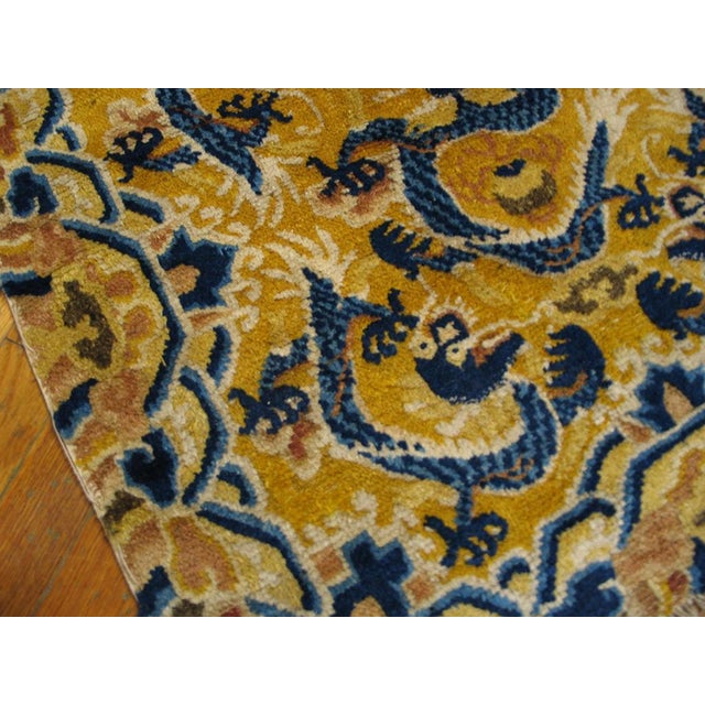Chinese 1880s Blue Gold Dragon Antique Chinese Ningxia Rug 2' 6"x 2' 6" Handknotted Wool Carpet For Sale - Image 3 of 6