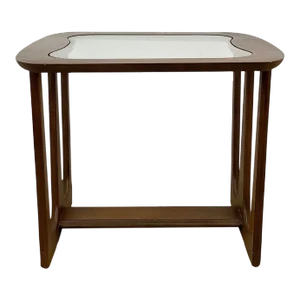 Mid-Century Modern Walnut End Table With Glass Top