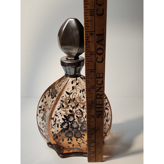 Vintage Bohemian Pink Glass Crystal Silver Plate Decanter Shot Glass Aperitif Set- 7 Pieces For Sale - Image 11 of 13