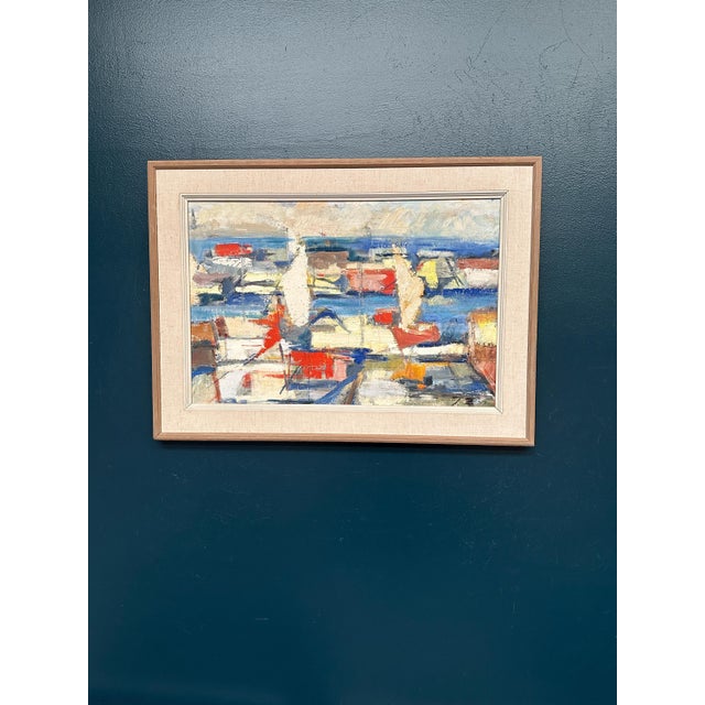 Abstract Harbour Motif, 1950s, Oil on Canvas, Framed For Sale - Image 9 of 16