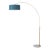 1960s Nova of California Adjustable Brass Floor Lamp - Dimmable, Pool Blue Linen Shade, White Marble Base For Sale