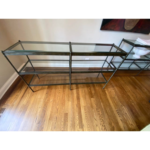 Glass Vintage French Directoire Bronze & Beveled Glass 3-Tier Console Etagere For Sale - Image 7 of 7