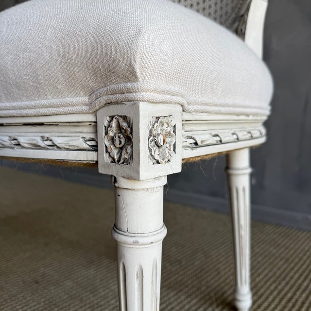 Wood Antique Louis XVI Style French Cane Back Chair in Oyster White Finish For Sale - Image 7 of 9