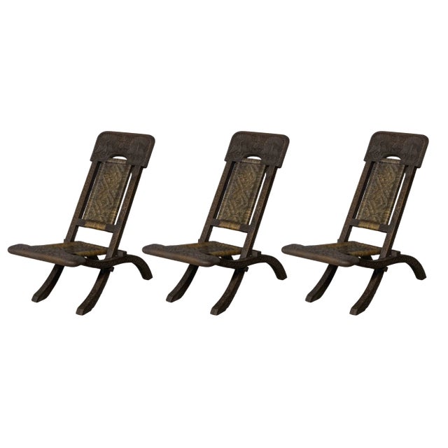 Burmese Folding Chairs, 1890s, Set of 3 For Sale
