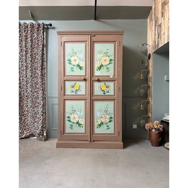 Large Antique Wardrobe with Floral Painted Decoration, 1890s For Sale - Image 11 of 11