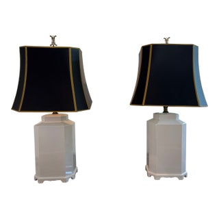 Haeger White Glazed Ceramic Lamps Circa 1980 - a Pair For Sale