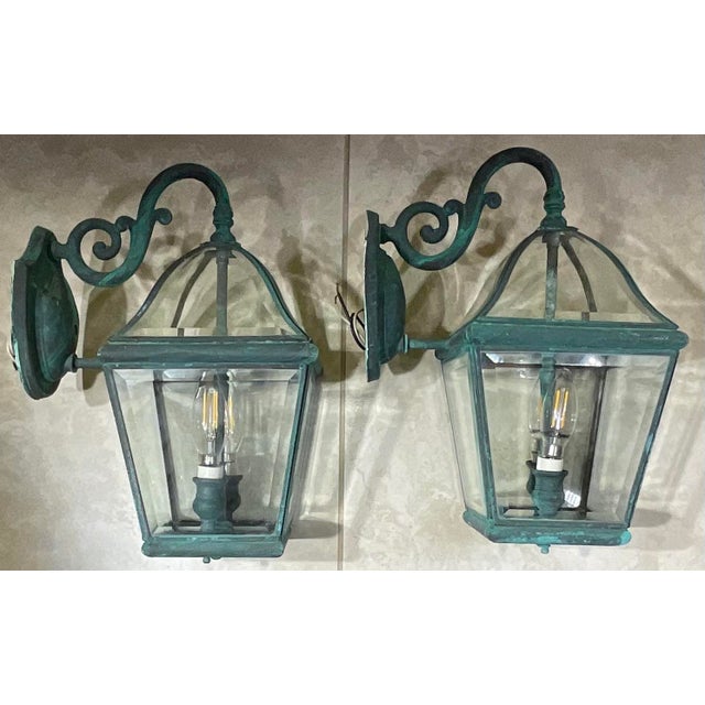 Pair of Vintage Solid Brass Lanterns- 14” H X 7”w X 10”d For Sale In Miami - Image 6 of 14