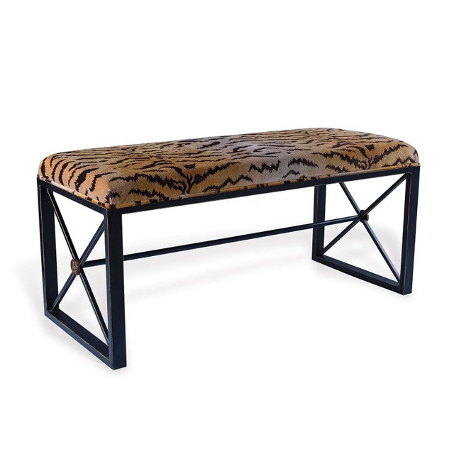 Italian Scalamandre Maison by Port 68 Medallion Black with Le Tigre Natural Double Bench For Sale - Image 3 of 3
