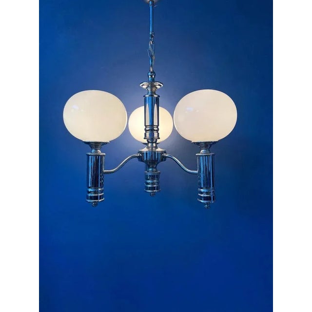 Mid-Century White Opaline Glass Lamp with Chrome Frame, 1970s For Sale - Image 4 of 11