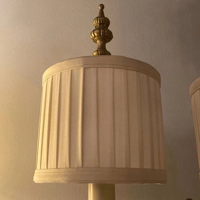 Cream Mid 19th Century Biedemeier Style Torchiere Two Light Brass Sconce With Shades For Sale - Image 8 of 11