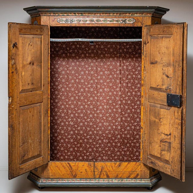 Antique Hand-Painted Folk Armoire, 1836 For Sale - Image 3 of 8