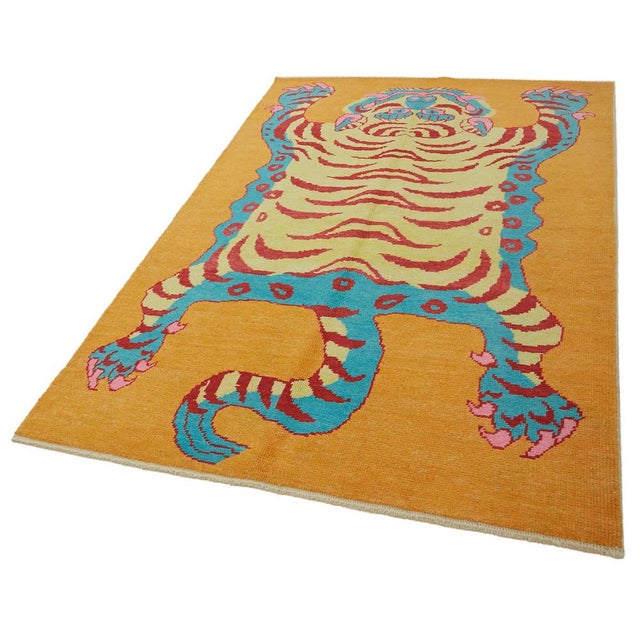 Vintage Handmade Tiger Rug For Sale - Image 3 of 7