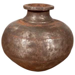 Indian 19th Century Metal Water Jug with Wide Belly and Protruding Lip