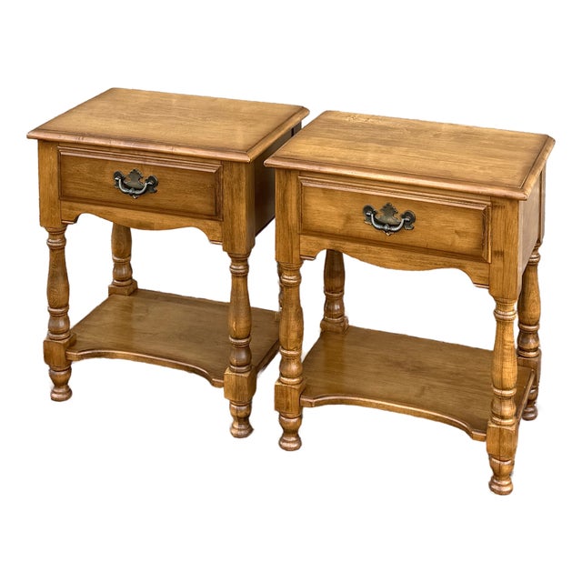 Vintage Pennsylvania House Rustic Traditional Solid Maple Tiered 1 Drawer Nightstands - A Pair For Sale