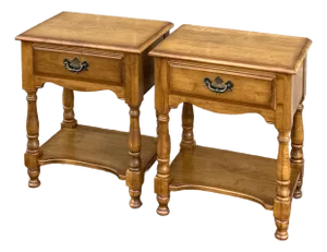 Vintage Pennsylvania House Rustic Traditional Solid Maple Tiered 1 Drawer Nightstands - A Pair