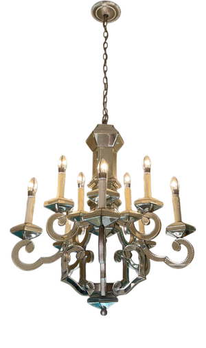 Mirrored Glass and Silvered Metal Chandelier by Currey & Company