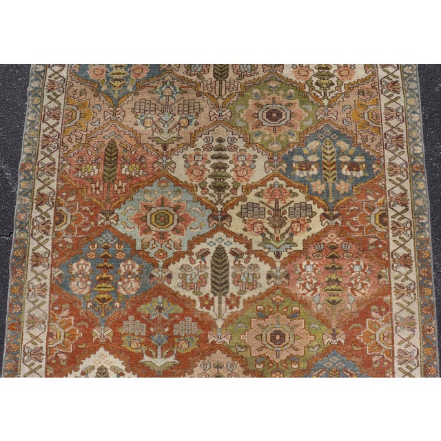 Antique Persian Bakhtiari Gallery Rug With Garden Design and Rust Field For Sale - Image 10 of 12