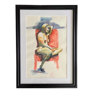 Vintage Watercolor Nude Study 4 For Sale