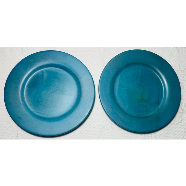 Blue Vintage Pair of Ralph Lauren Wooden Serving Bowls With Under Liners in Blue - 4 pcs For Sale - Image 8 of 12