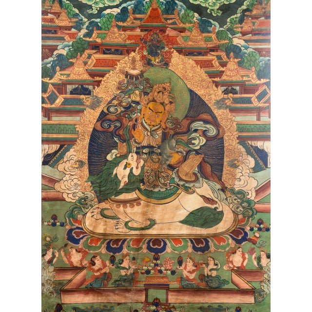 19th Century Tibetan Thangka of the Guardian of the North and God of Wealth For Sale - Image 4 of 9