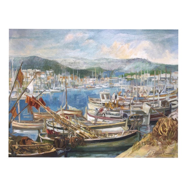 Jacques Grad, The fishing port, 1970, Oil on Canvas For Sale
