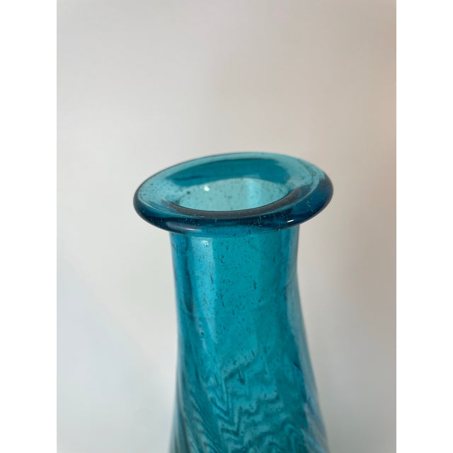 Vintage Hand-Blown Aqua Optic Swirl Art Glass Floor Bottle For Sale - Image 4 of 8