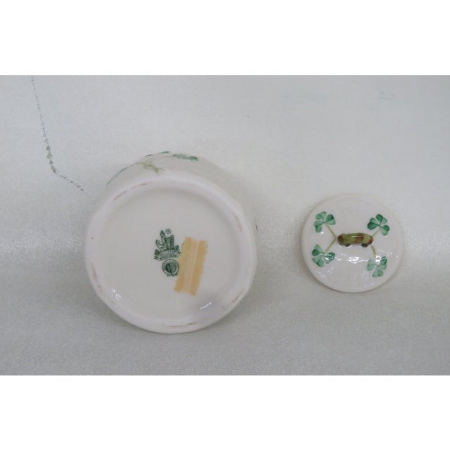 Ceramic Belleek Shamrock Beehive Basketweave Small Honey Marmalade Jar 4396b For Sale - Image 7 of 12