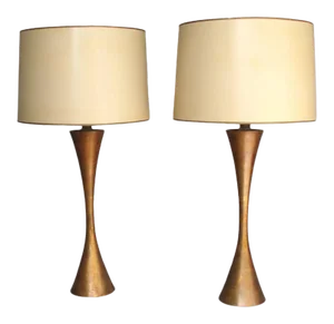 Stewart Ross James Brass Hourglass Form Table Lamps - A Pair