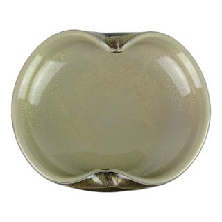 Vintage Murano Alfredo Barbini Black Gray Gold Flecks Italian Art Glass Large Centrepiece Bowl For Sale