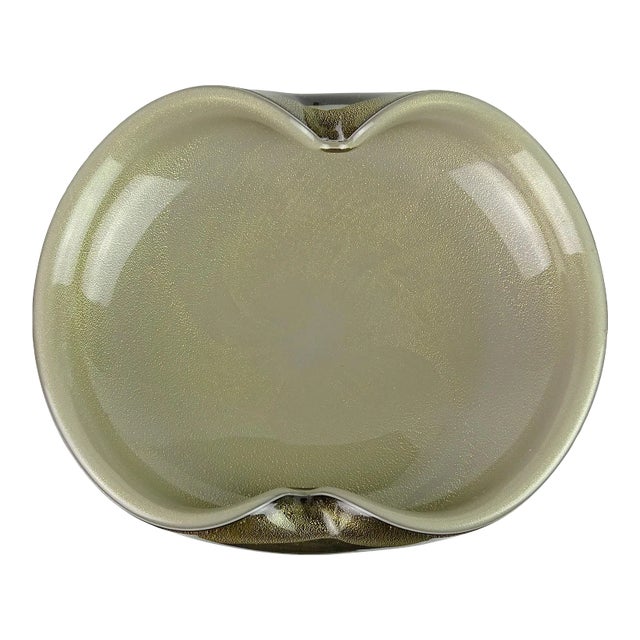 Vintage Murano Alfredo Barbini Black Gray Gold Flecks Italian Art Glass Large Centrepiece Bowl For Sale
